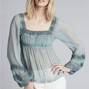 NWT Free People Moonchaser Peasant Top Blue Dust Size XS